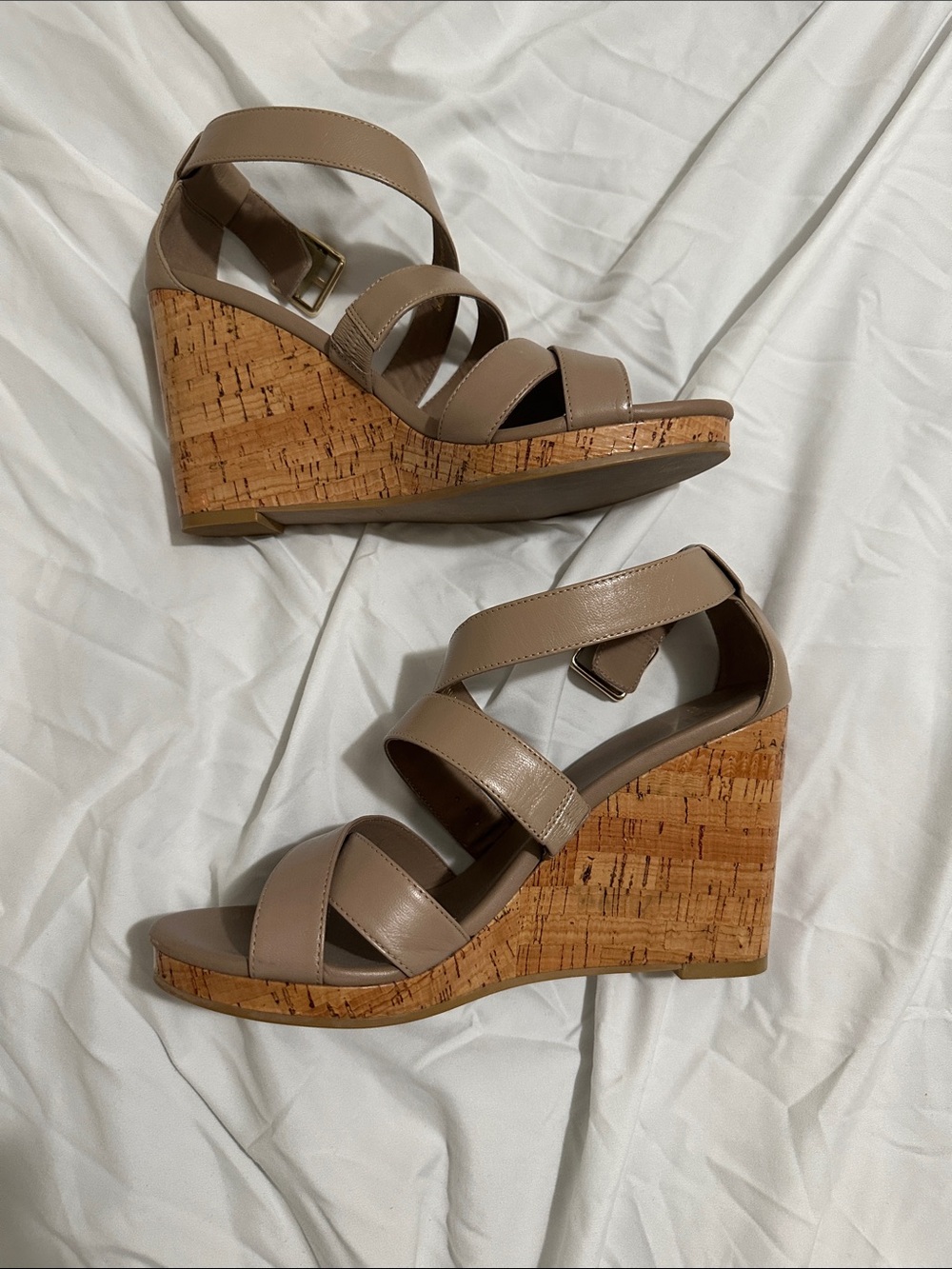 Cole Haan Taupe Cork Wedge Sandals Size 8B